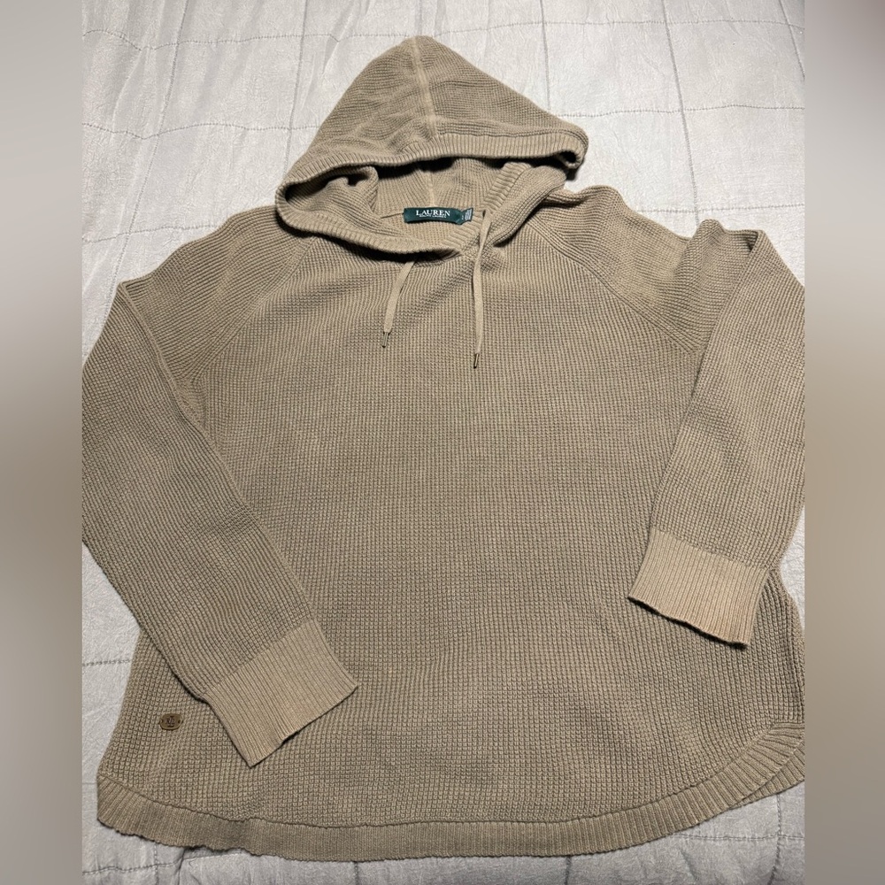Vintage LAUREN Ralph Lauren, size L army green waffle knit hoodie.